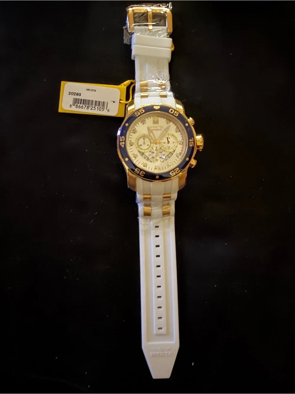 Invicta Gold and White Men's Chronograph Watch with Blue Bezel